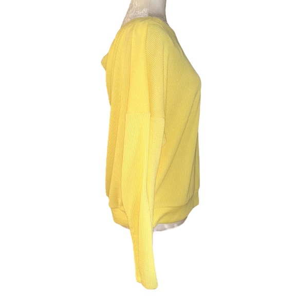 NWT Anthro Maeve Kasi Yellow Ribbed Draped Back Crop Pullover Top - L P - Picture 8 of 16